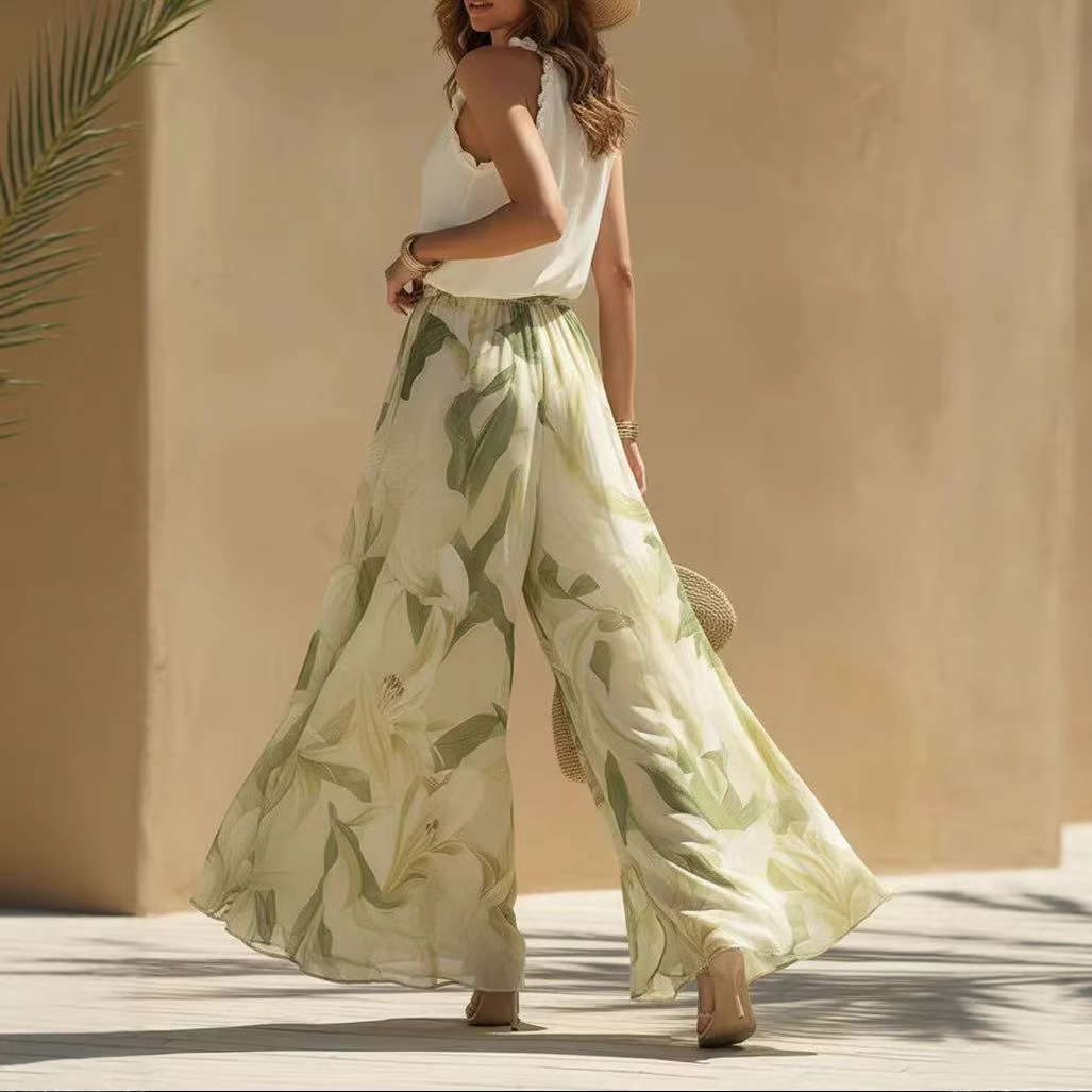 V-Neck Waist-Cinching Ruffle Floral Dress