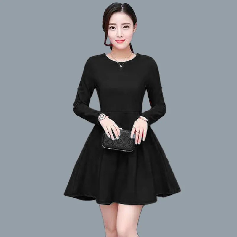 Women's Long Sleeve Black Bodycon Dress Slimming A-Line Midi
