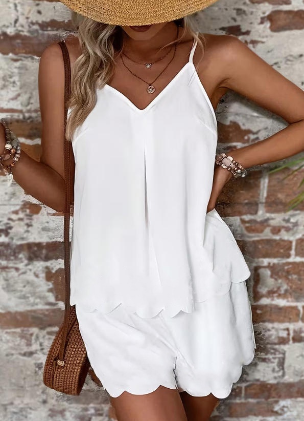 Women's Solid Deep V Cami and Shorts Two-Piece Set