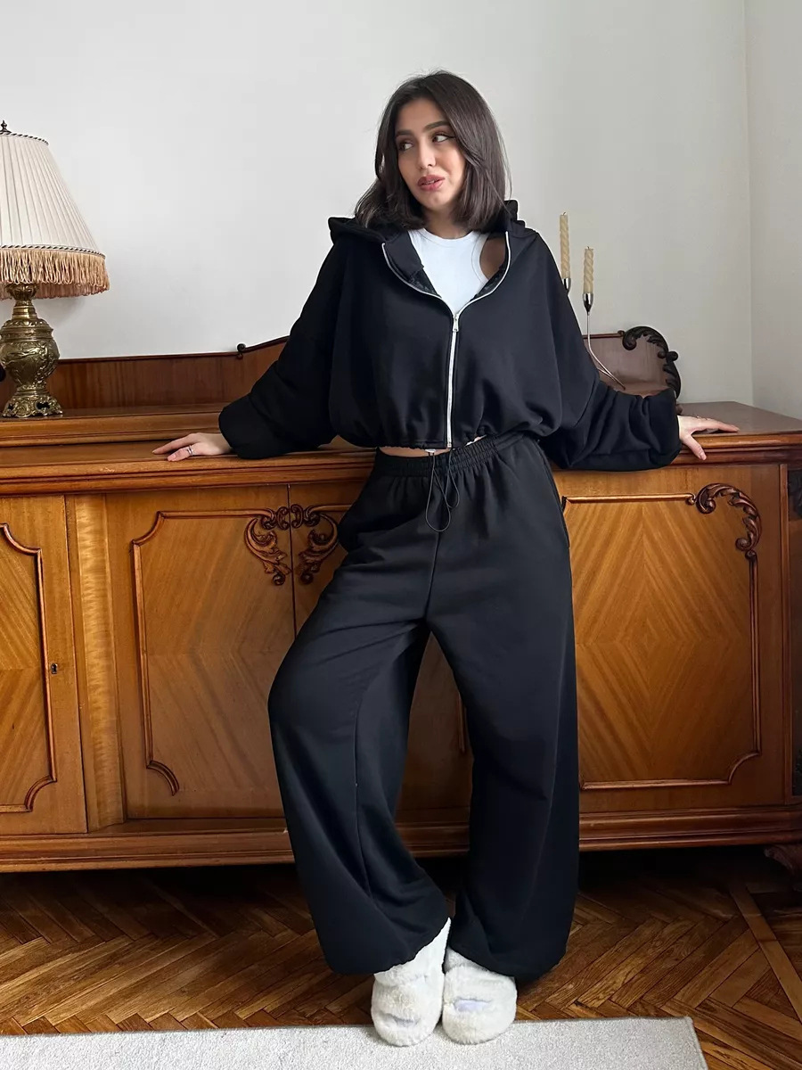 Women's Solid Color Zip-Up Hoodie and Drawstring Jogger Two-Piece Set