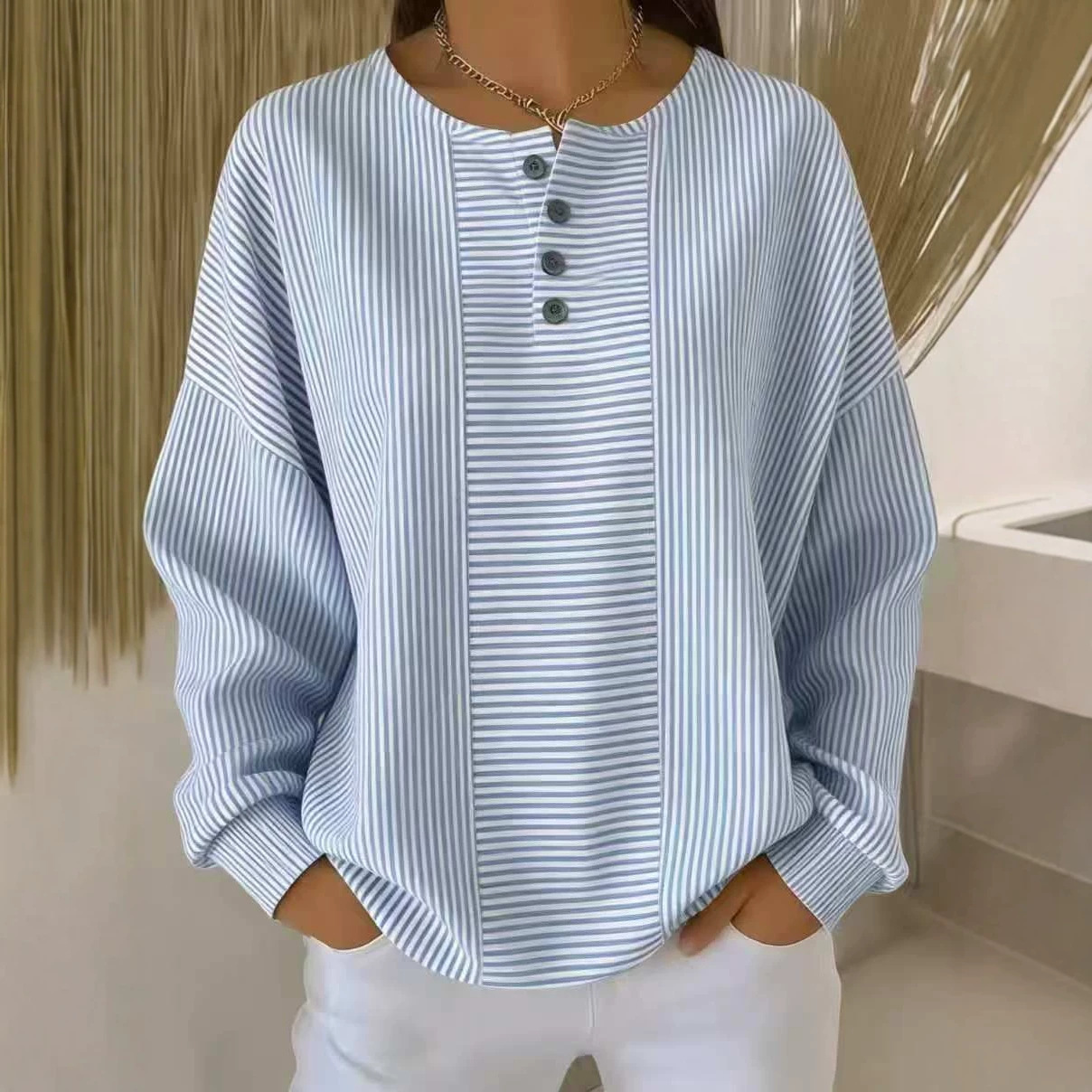 Women's Solid Print Button Sweatshirt