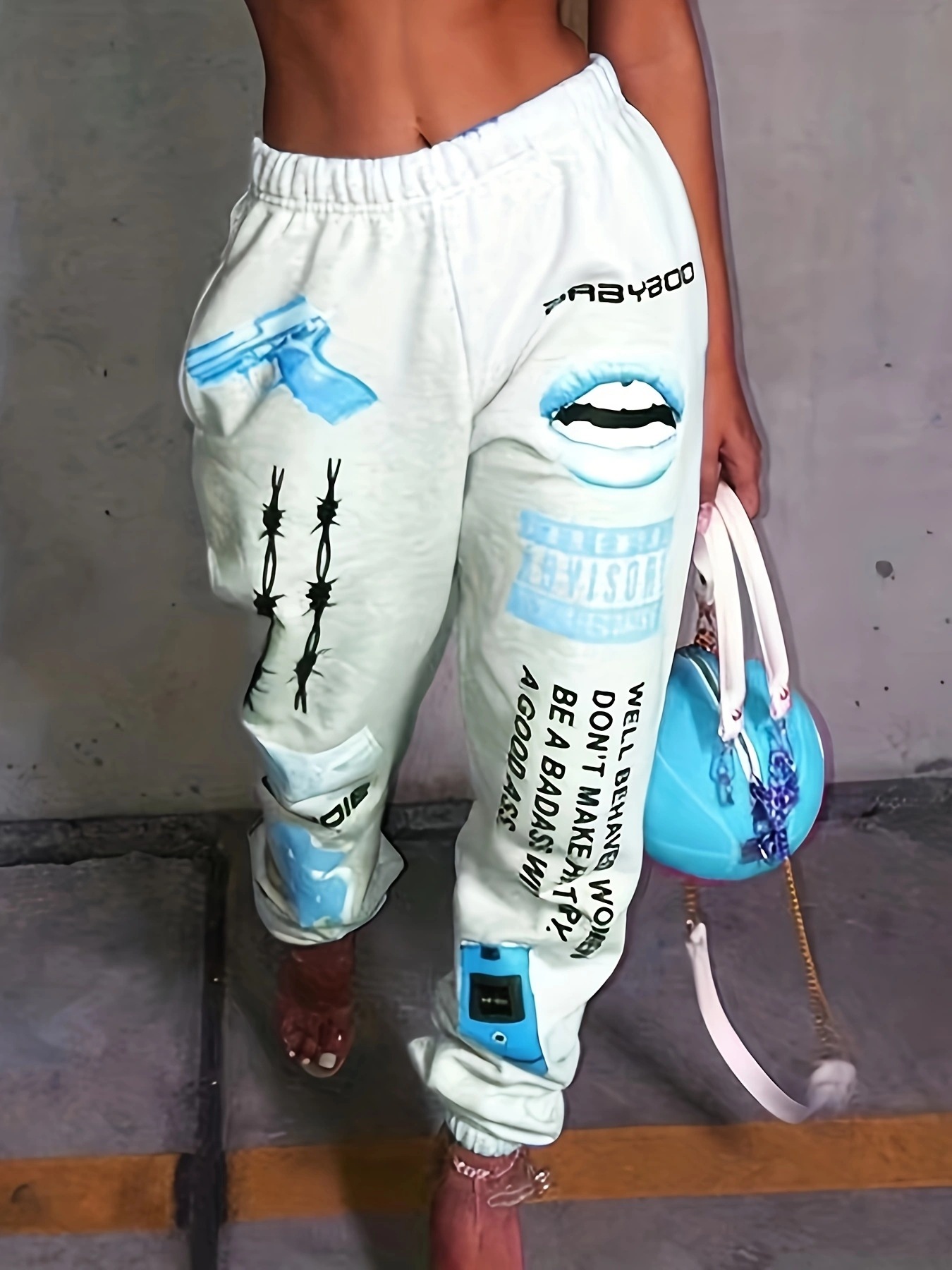 Women's Printed Elastic Waist Harem Pants Casual Sporty