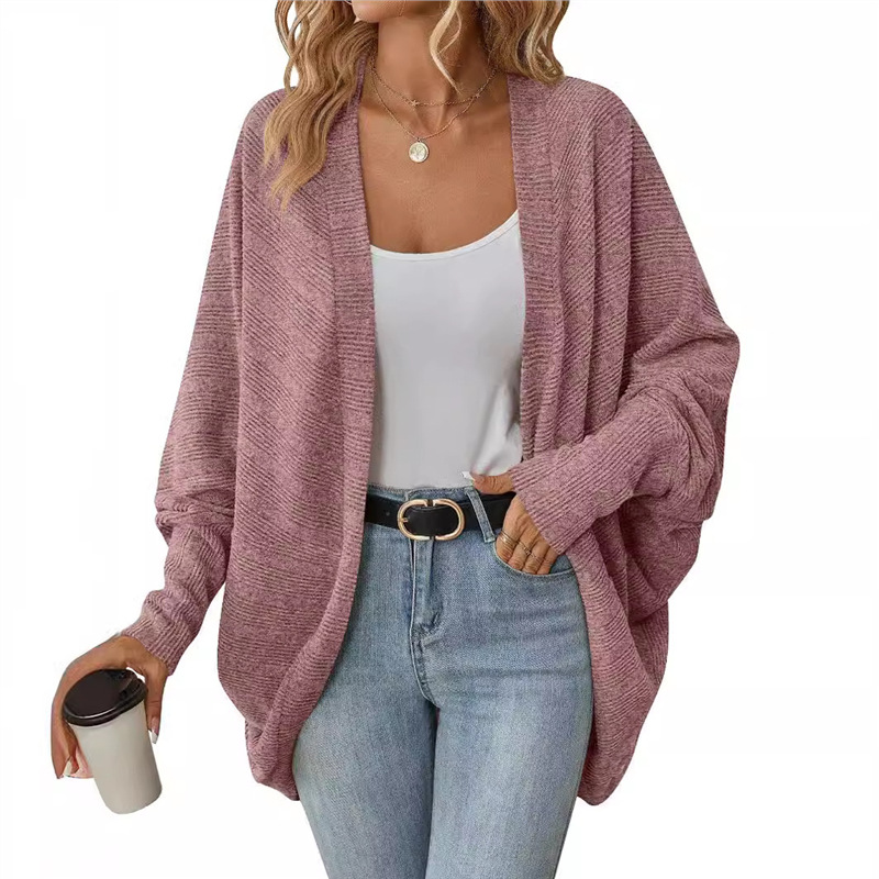 Women's Solid Color Midi Knit Cardigan V-Neck Long Sleeve