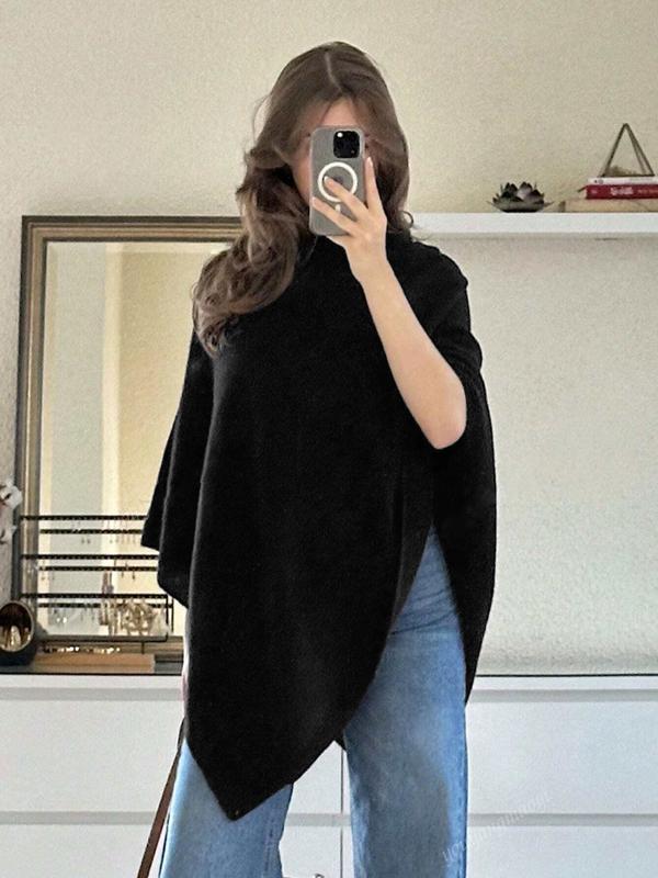 Women's Irregular Knit Poncho Sweater Pullover Cape