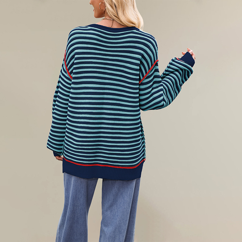 Striped Crewneck Pullover Sweater Loose Long Sleeve