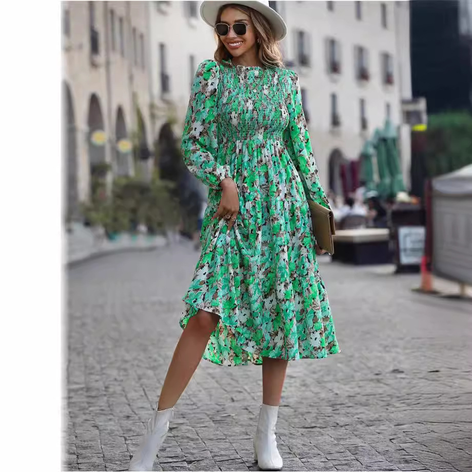 Floral Tiered Ruffle Dress Long Sleeve Sweet Style