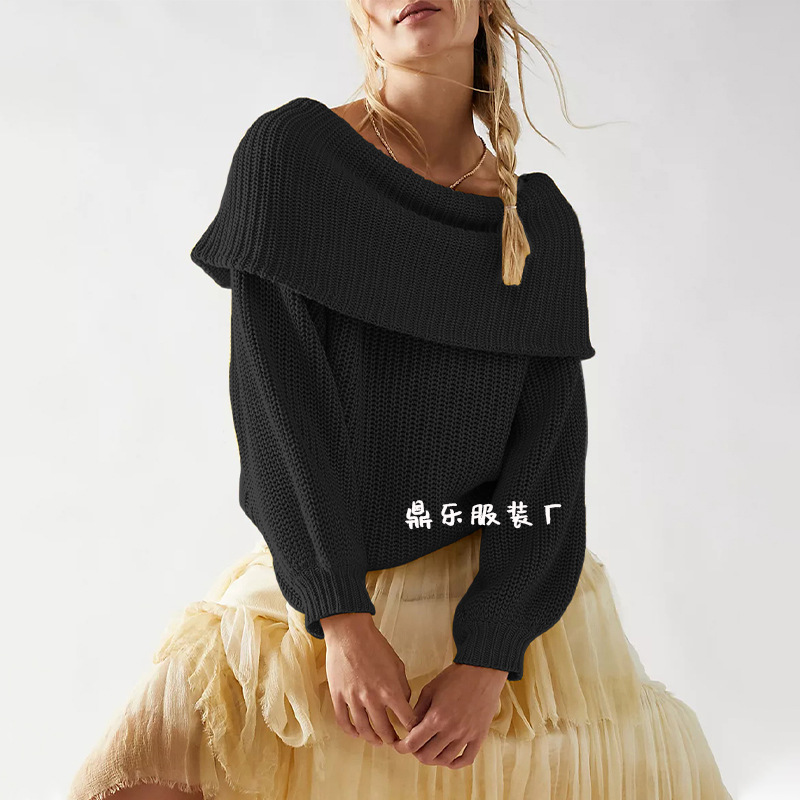 Women's Off-Shoulder Knit Sweater Loose Fit Long Sleeve Pullover