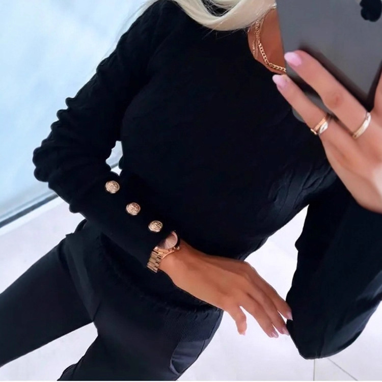 Women's Cable-Knit Textured Sweater, Solid Color Crewneck Pullover