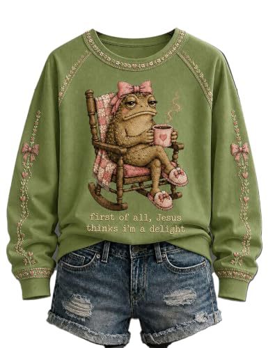 Women's Frog Bow Print Heavyweight Sweatshirt