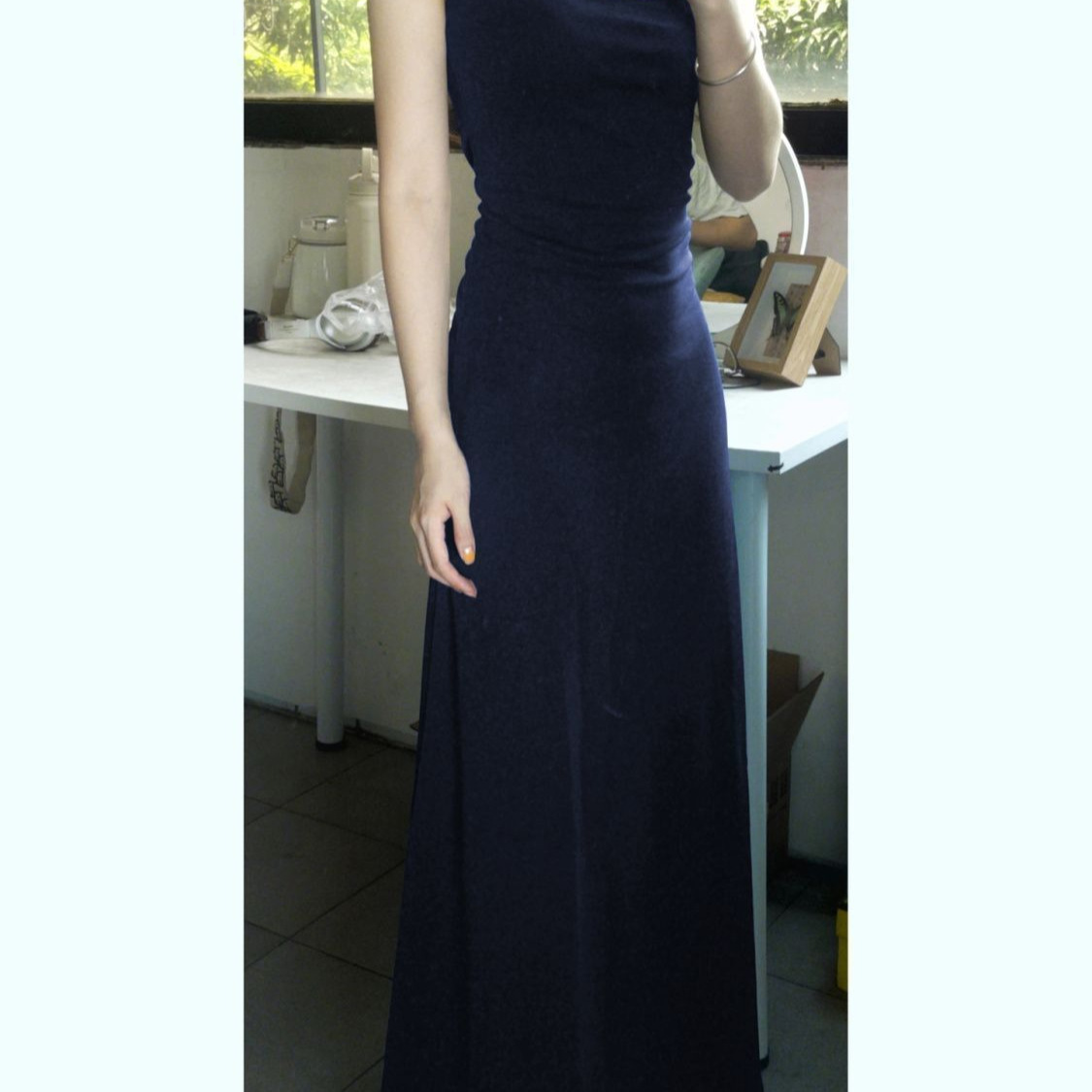 Navy Square Neck Sleeveless Bodycon Midi Dress