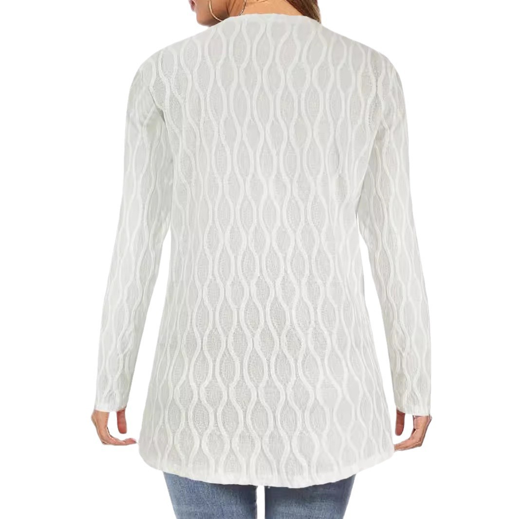 Women's Open-Front Knit Cardigan Long Sleeve Hollow-Out Solid Color