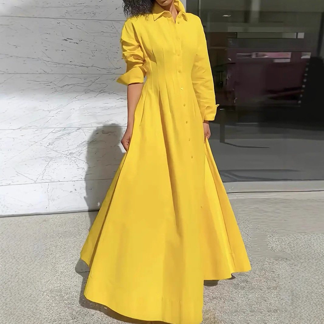 Elegant Loose Single-Breasted Slit Shirt Dress Long Dress