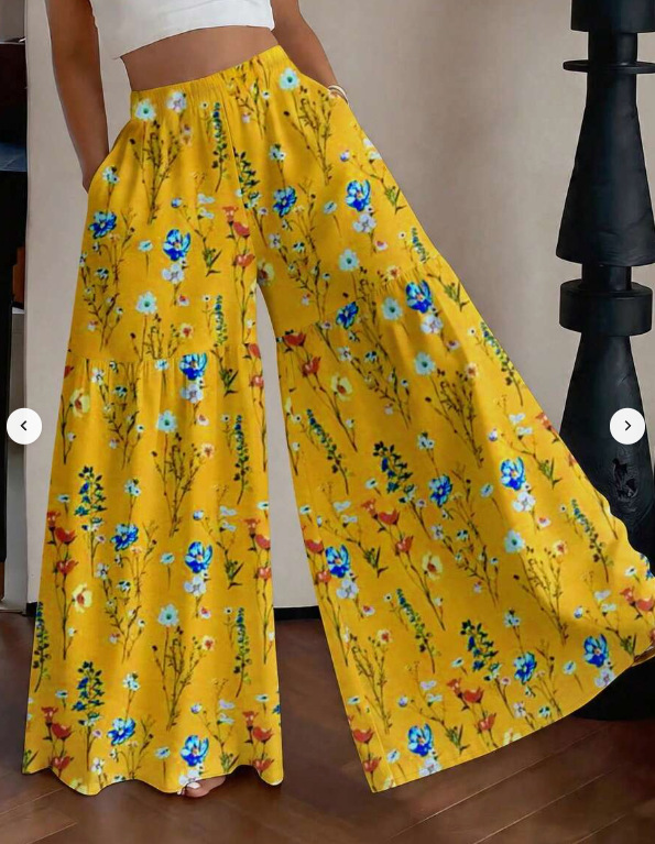 High-Waist Floral Wide-Leg Pants Casual Loose Fit