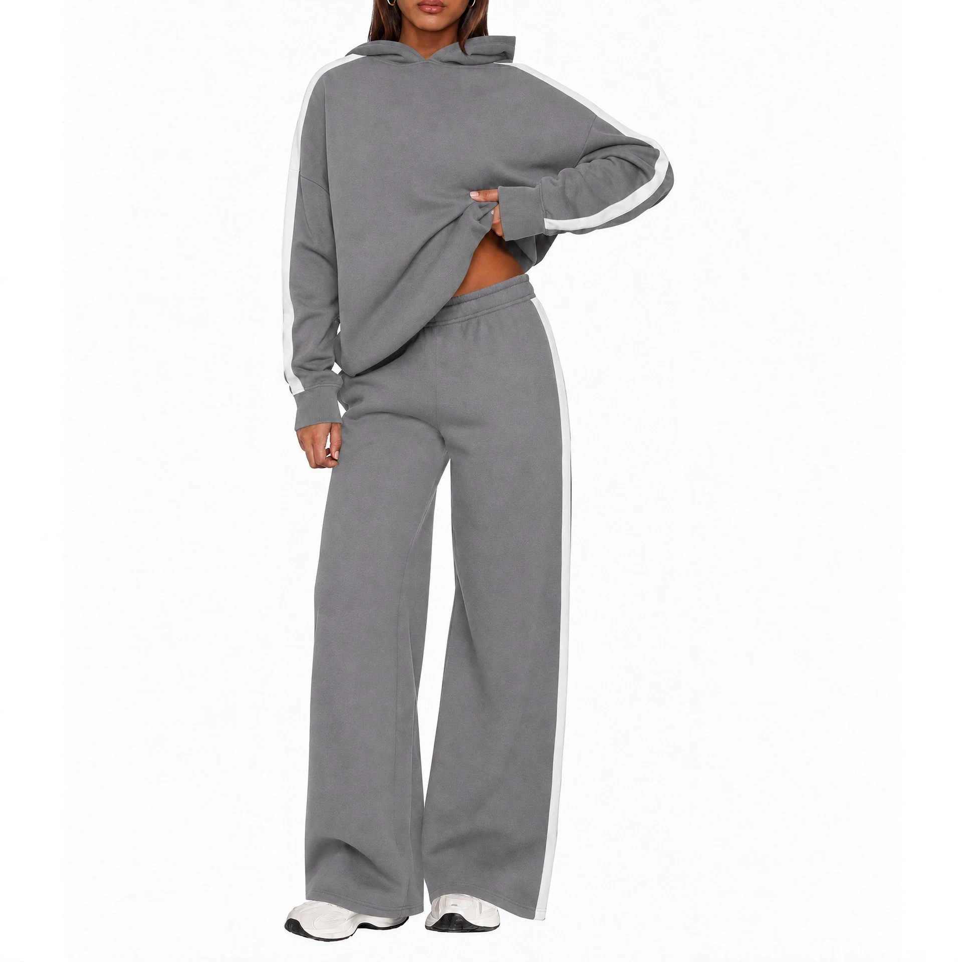 Women's Colorblock Hoodie & Wide-Leg Pants Two-Piece Set