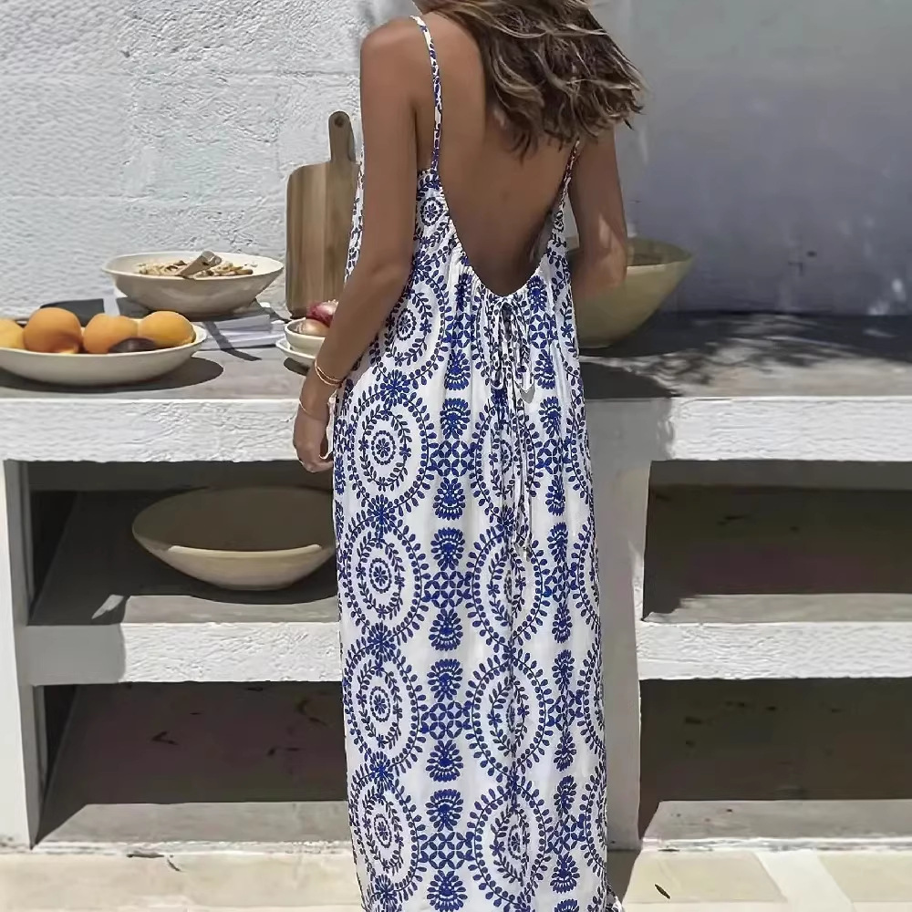 Women's Sleeveless Open Back Loose Lounge Dress Beach Cover-Up