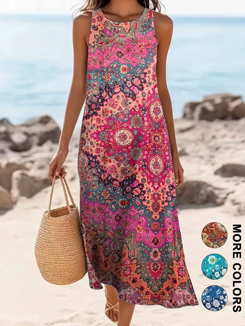 Women's Sleeveless Midi Dress 3D Print Beach Vacation Casual