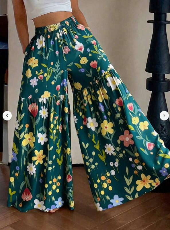 High-Waist Floral Wide-Leg Pants Casual Loose Fit