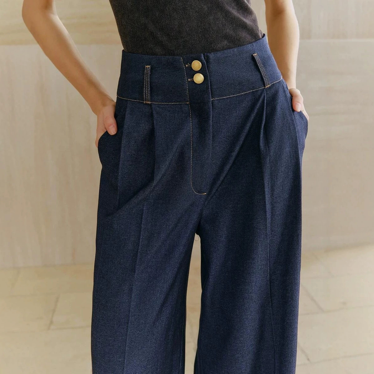 Raw Color Retro High-Waist Wide-Leg Straight Jeans for Women