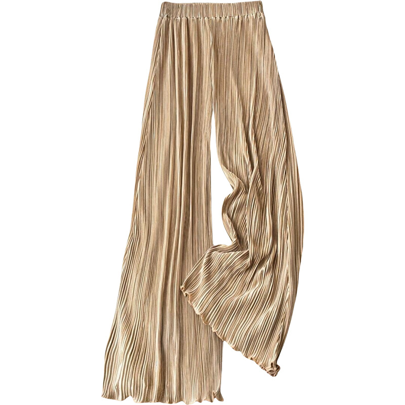 Striped Pleated Wide-Leg Straight Pants