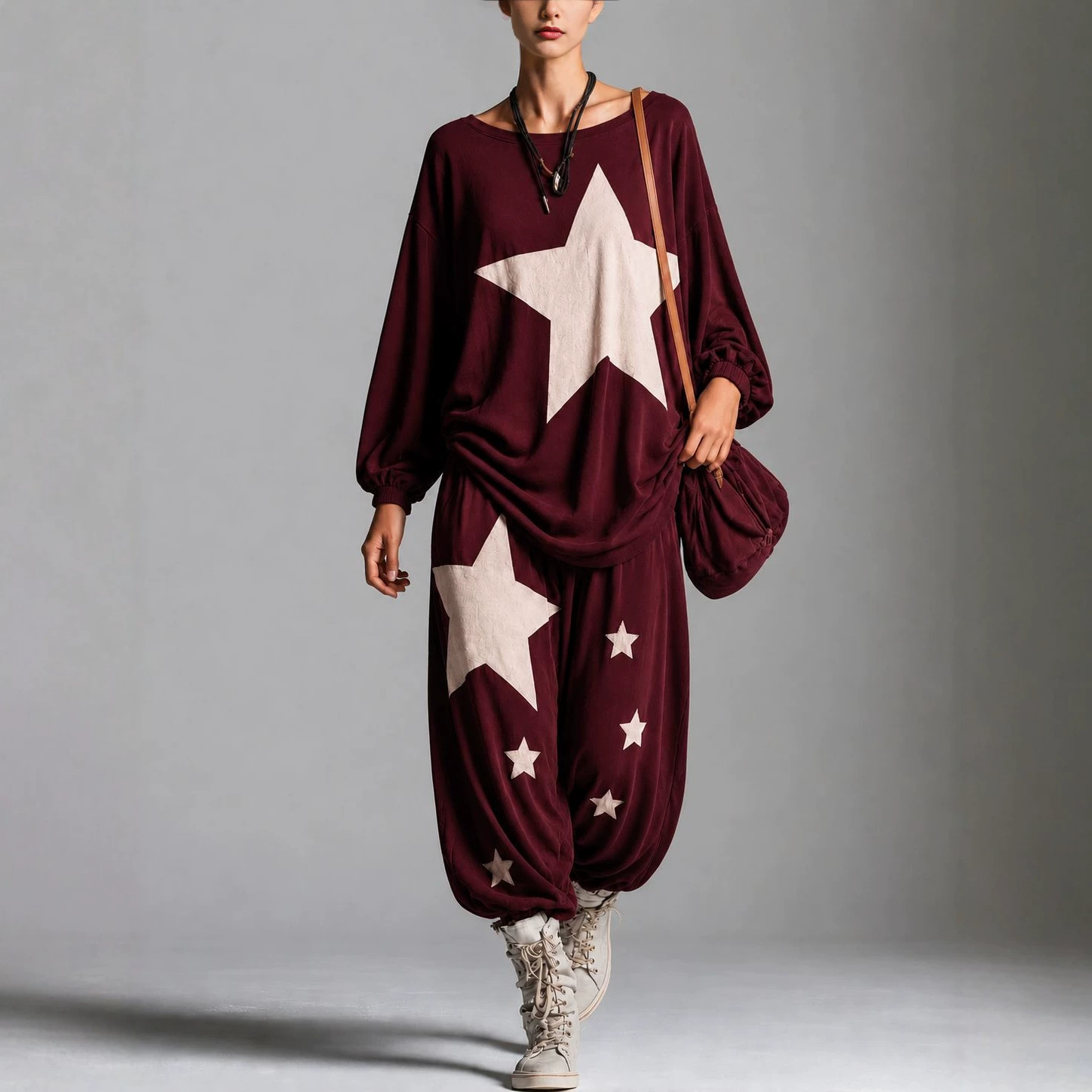 Women's Casual Sweatshirt and Pants Set with Galaxy Print