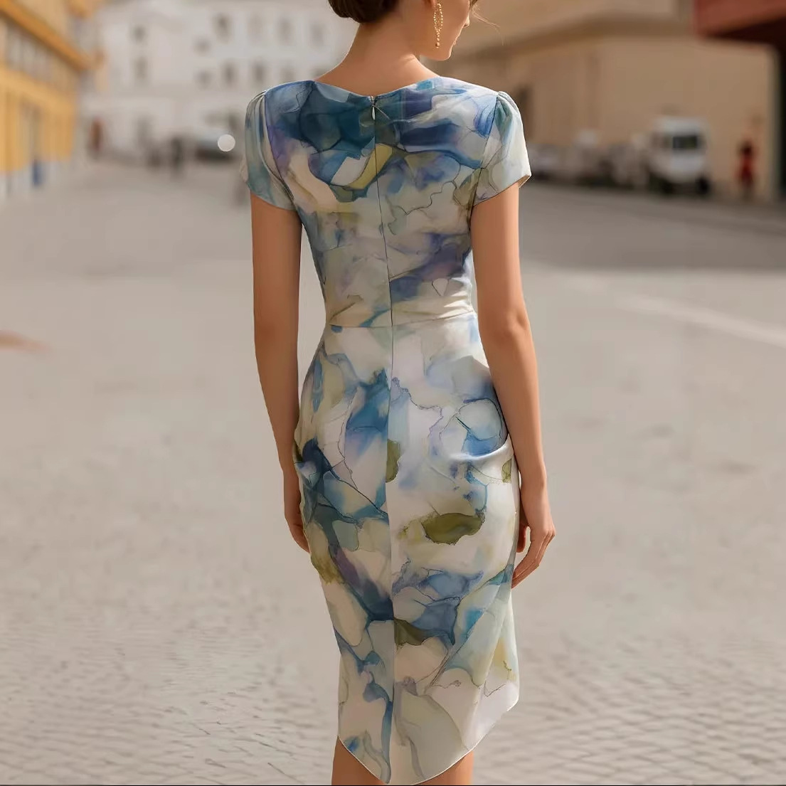 Sexy Mesh Print Bodycon Short Sleeve Dress