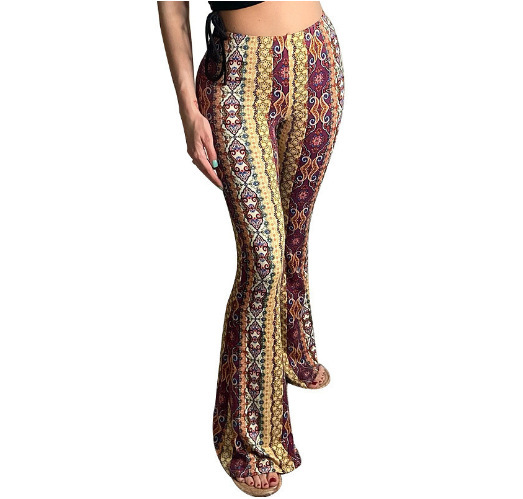 Bohemian Print High-Stretch Skinny Flare Pants