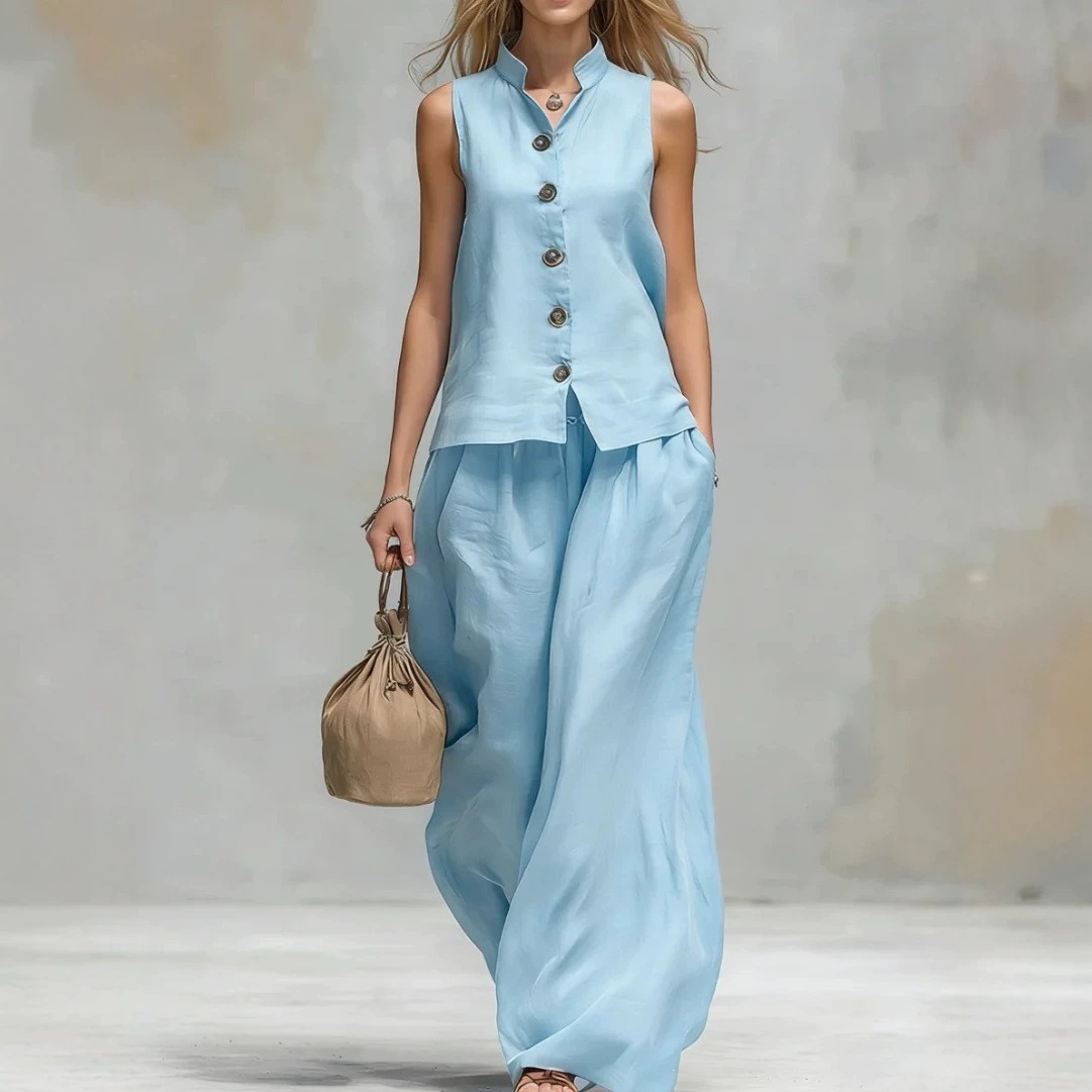 V-Neck Tank Top and Pants Two-Piece Set