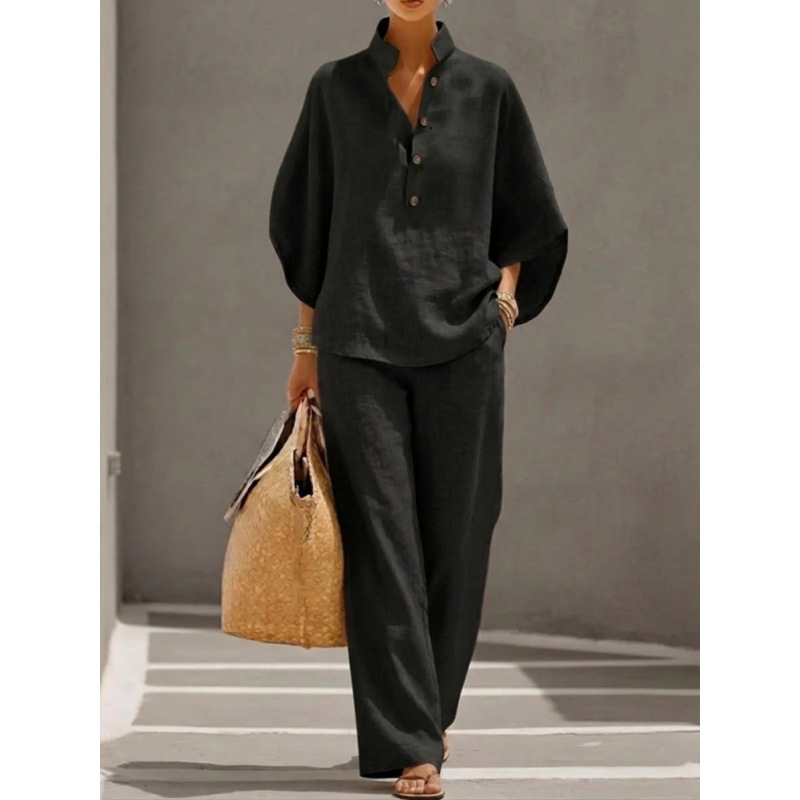 Women's Casual Solid Color Shirt Set