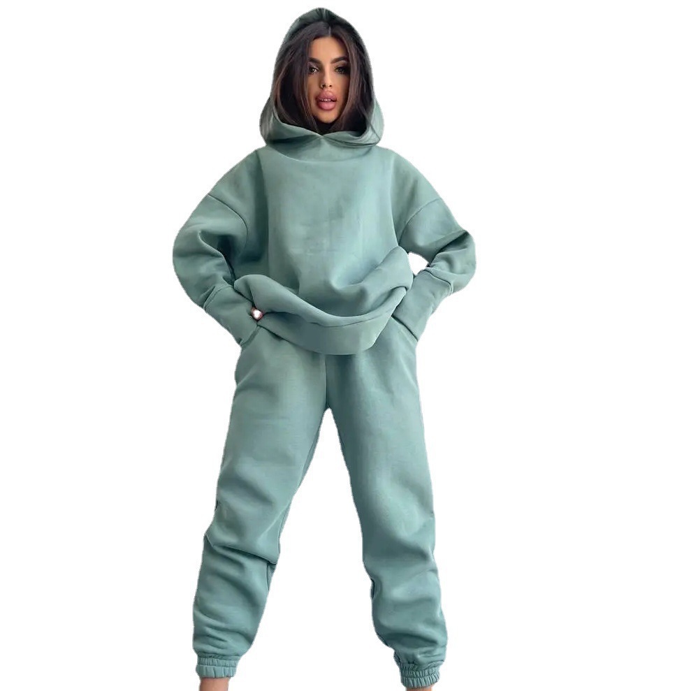 Women's Casual Two-Piece Sweatsuit Set Long Sleeve Solid Color