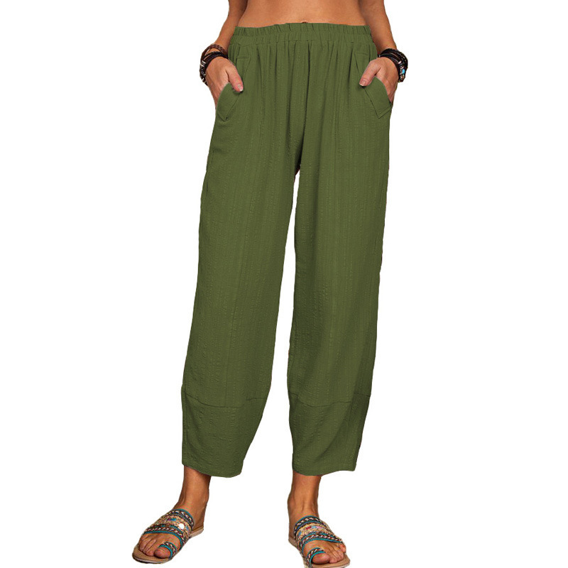 Women's Solid Cotton-Linen Wide-Leg Harem Pants Casual Loose Fit