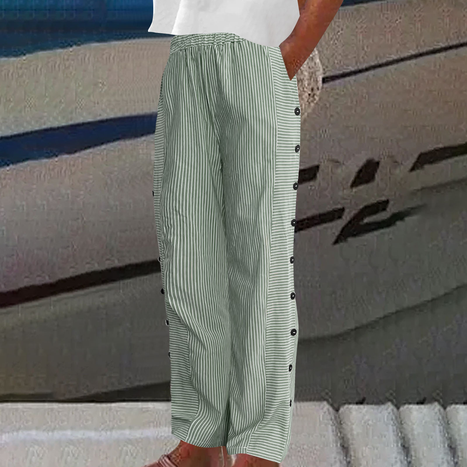 Women's Striped Cropped Skinny Pants Casual Slim Fit