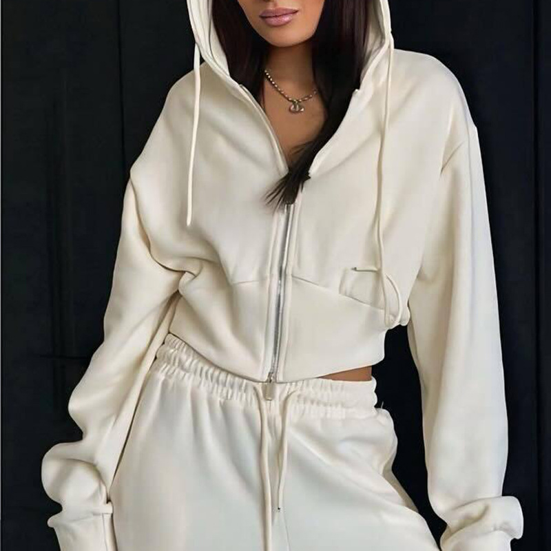 Women's Casual Zip-Up Hoodie and Drawstring Pants Two-Piece Set