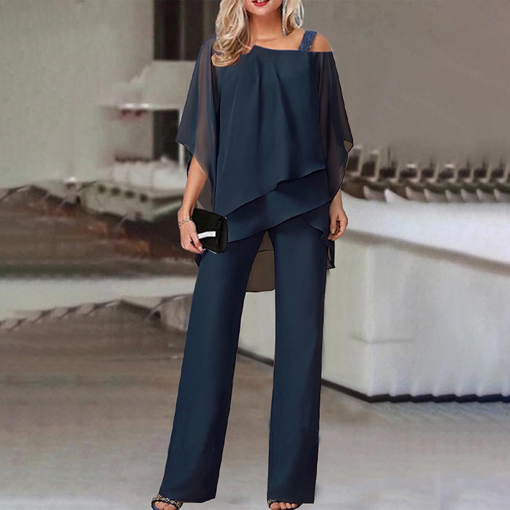 Batwing Sleeve Off-Shoulder Top and Pants Two-Piece Set