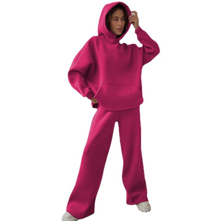 Women's Casual Hooded Long Sleeve Wide Leg Pants Two-Piece Set