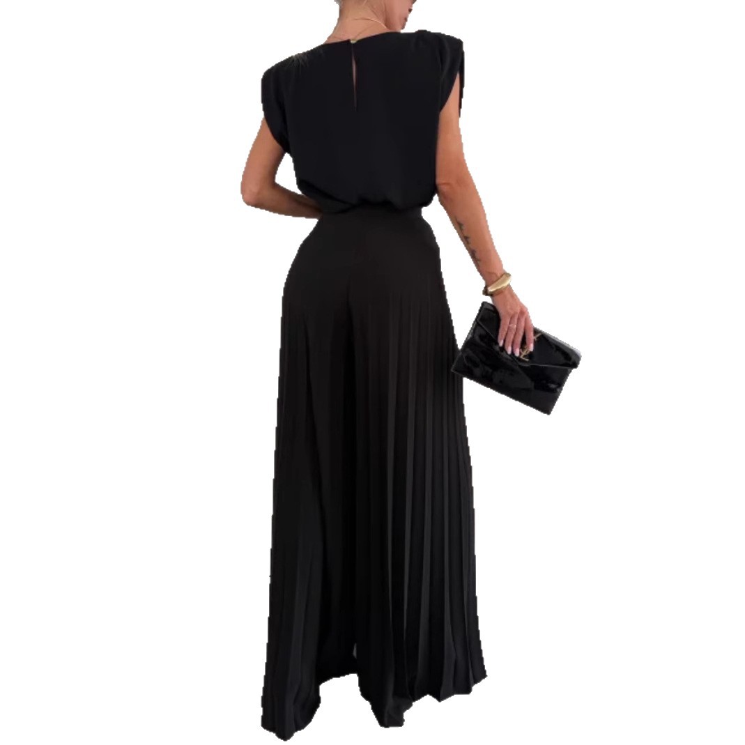 Women's Sleeveless Top and Pleated Wide-Leg Pants Two-Piece Set