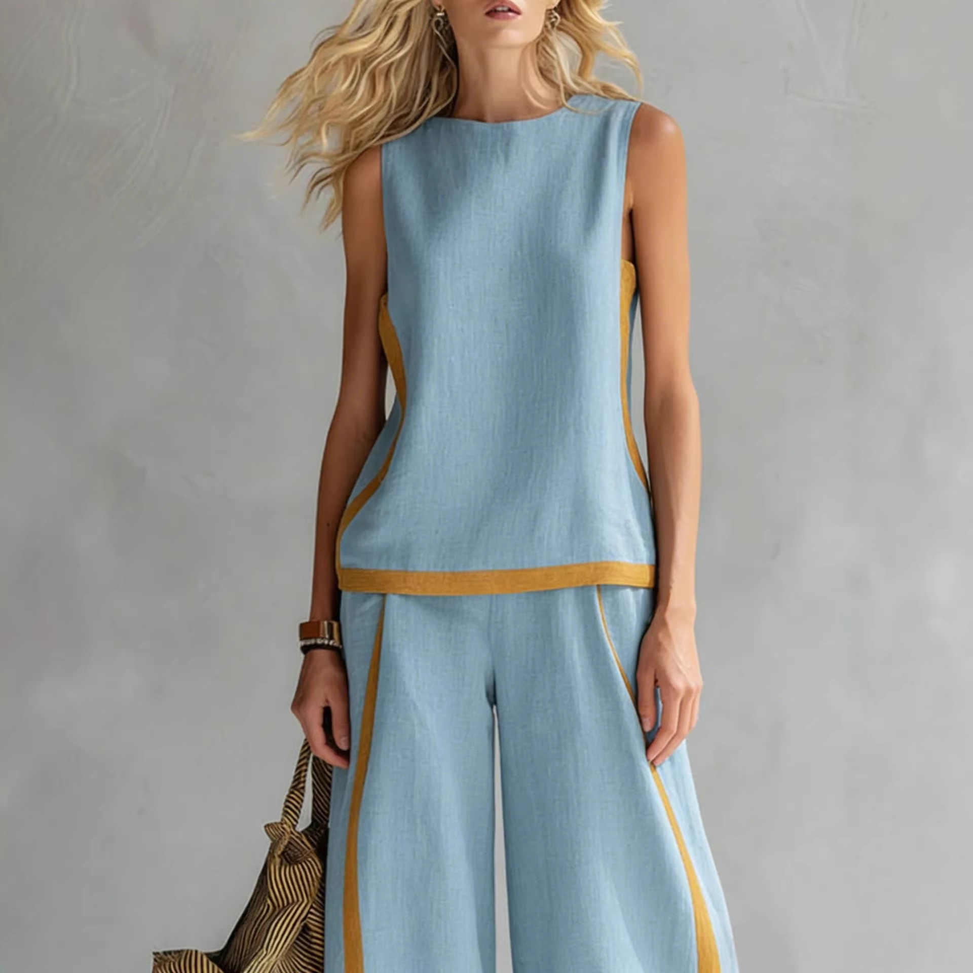 Women's Sleeveless Tank Top and Straight-Leg Pocket Pants Two-Piece Set