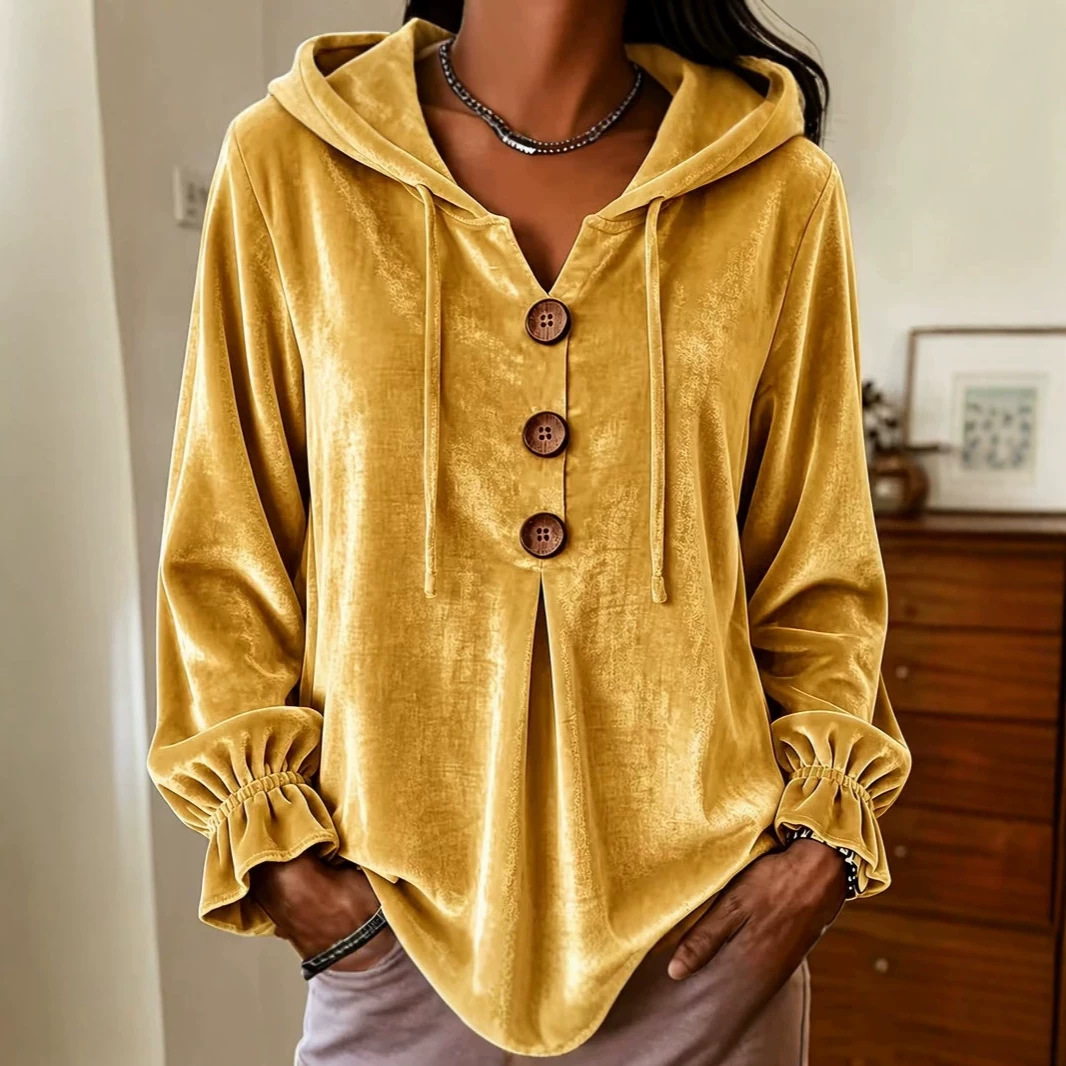 Annoo In-House 2026 Women's Button Hooded Casual Drawstring Hoodie Top for Amazon and Independent Sites
