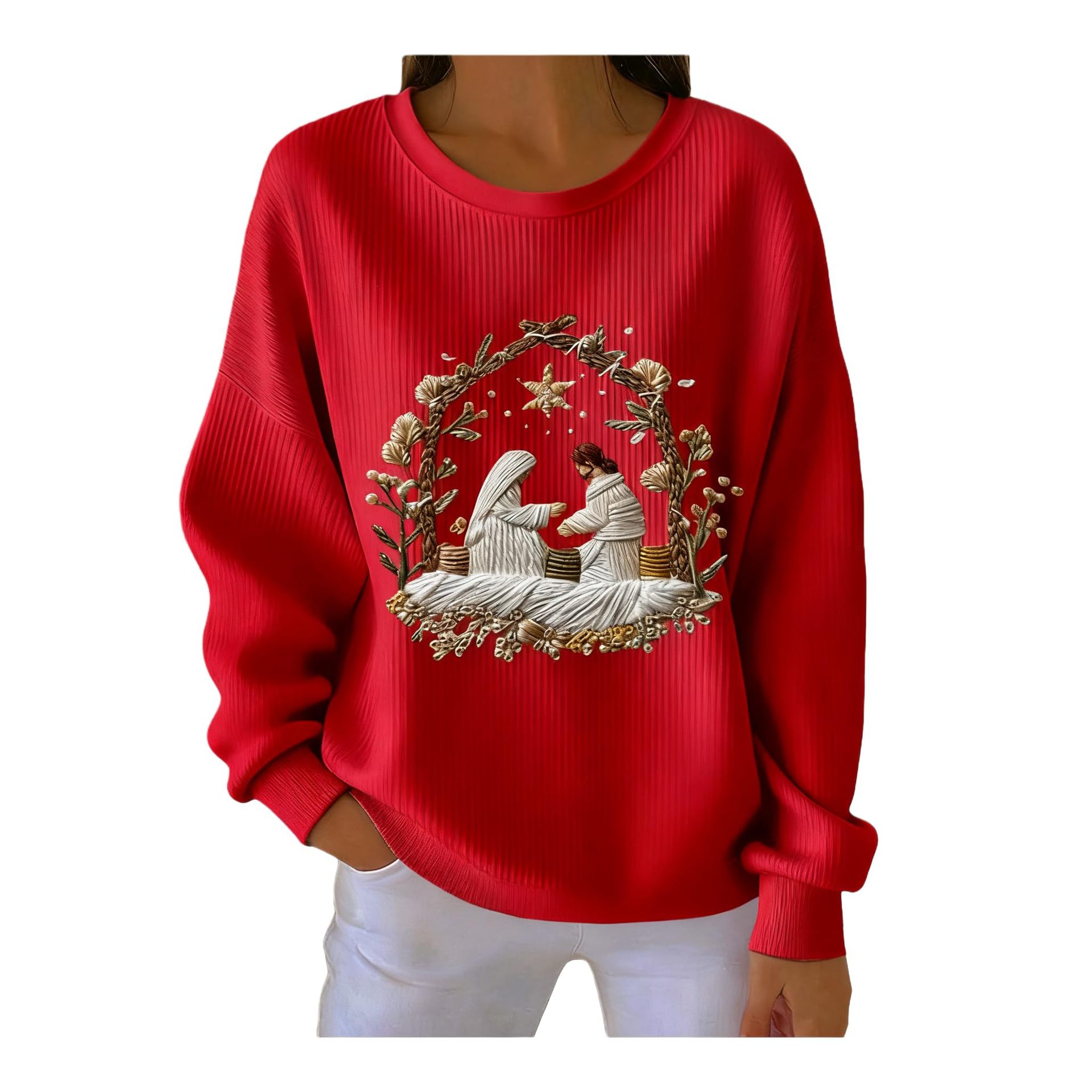 Women's Garden Floral Catholic Print Crewneck Sweatshirt