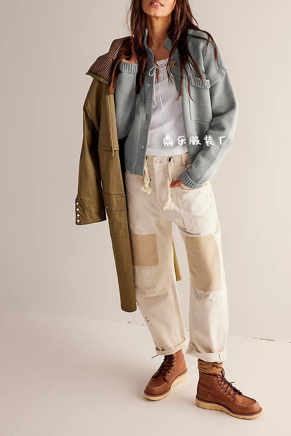 Women's Stand Collar Solid Knit Cardigan Sweater
