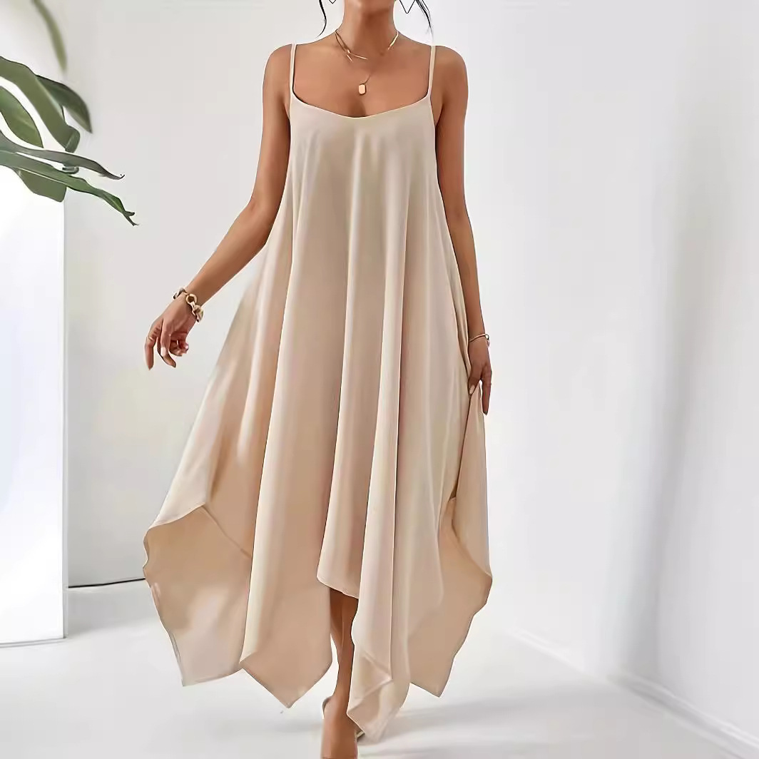 Women's Summer Sleeveless Open Back Irregular Hem Loose Midi Dress