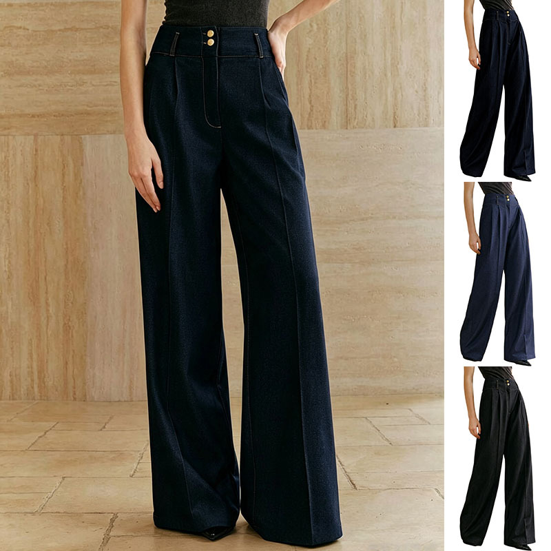 Raw Color Retro High-Waist Wide-Leg Straight Jeans for Women