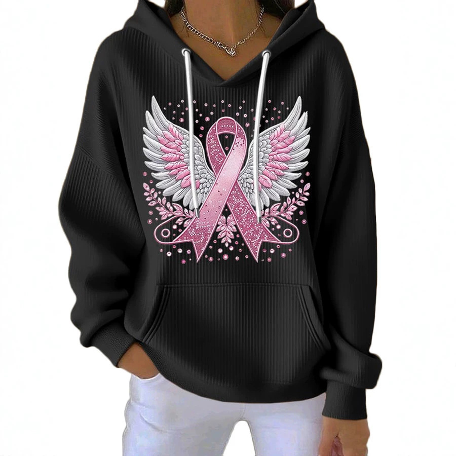 Hooded Long-Sleeve Striped Cartoon Print Sweatshirt for Women
