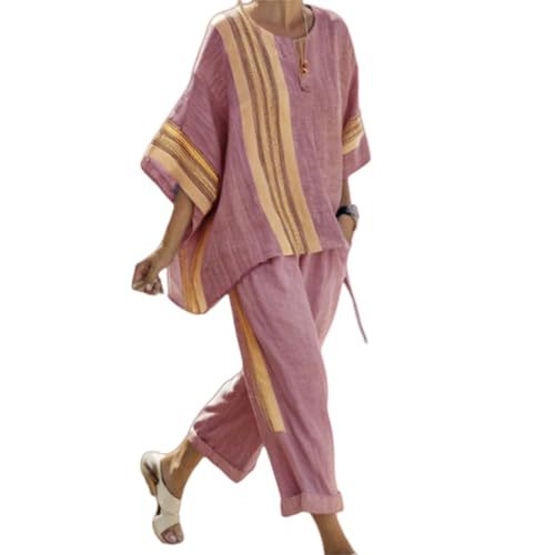 Bohemian Print Crewneck Short Sleeve Top and Pants Casual Set