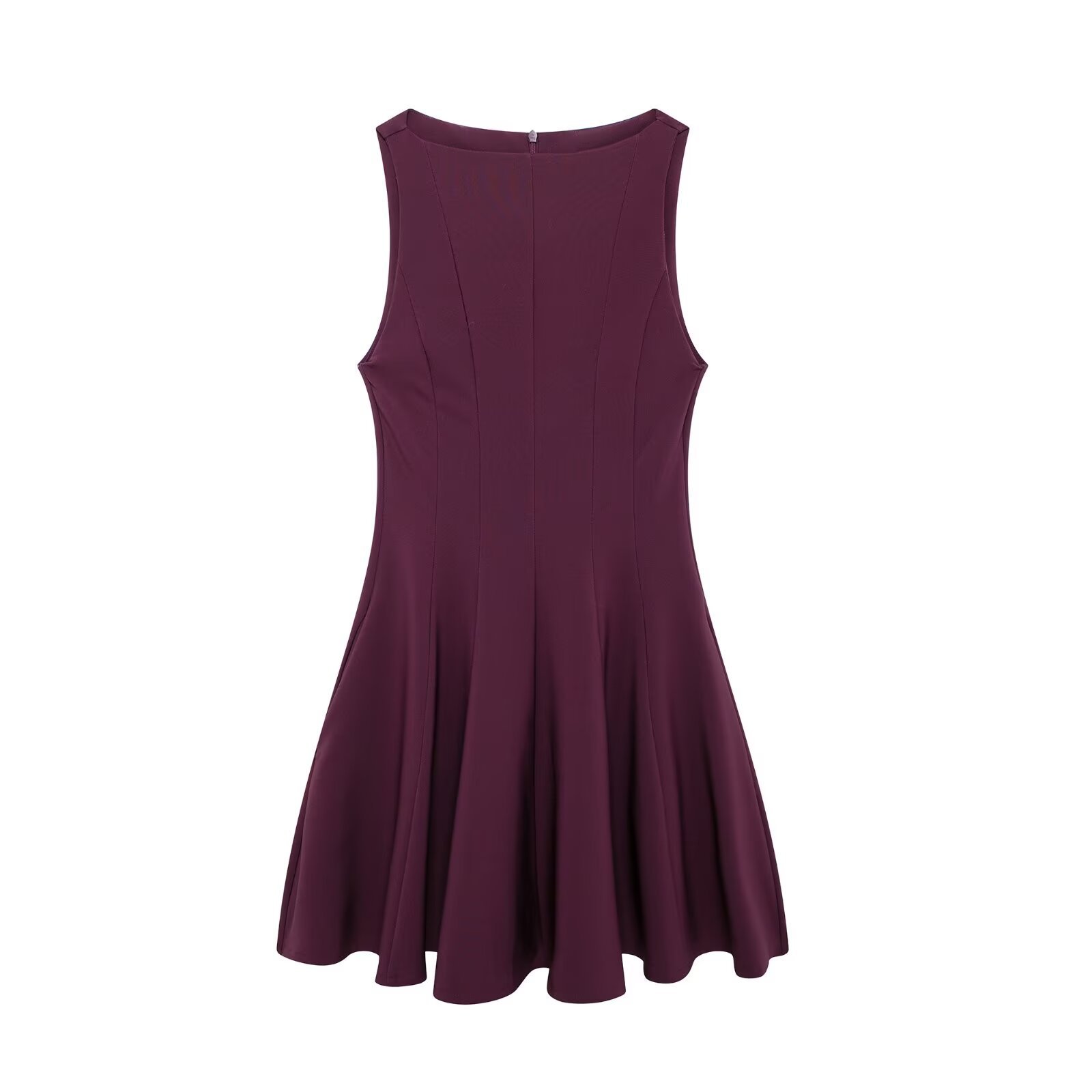 Women's A-Line Short Dress with Wide Hem, Sleeveless Round Neck, Solid Color