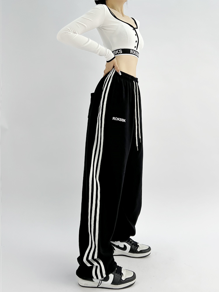 Women's Striped Wide-Leg Track Pants for Street Dance and Hip-Hop
