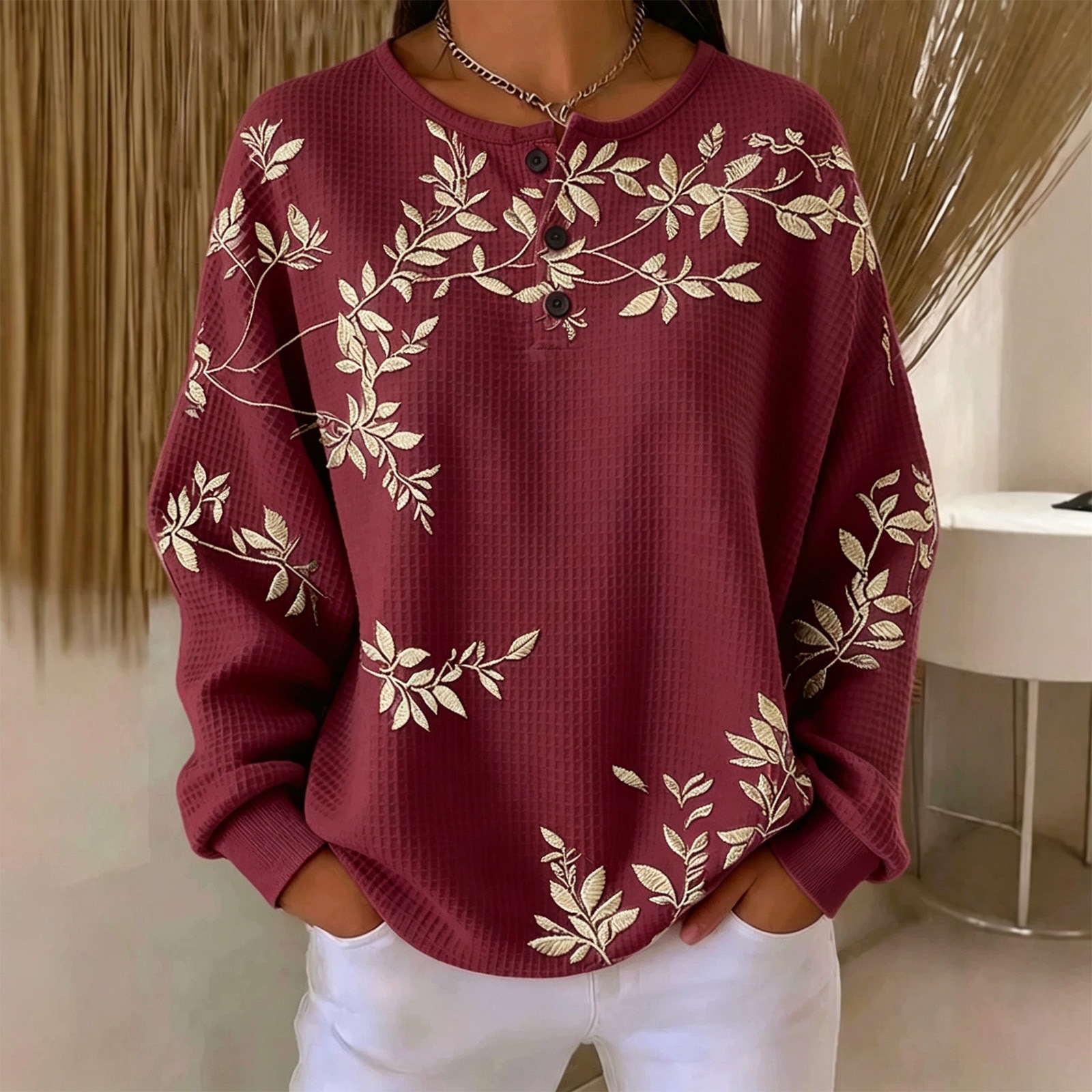 Women's Vintage Floral Print Button Sweatshirt