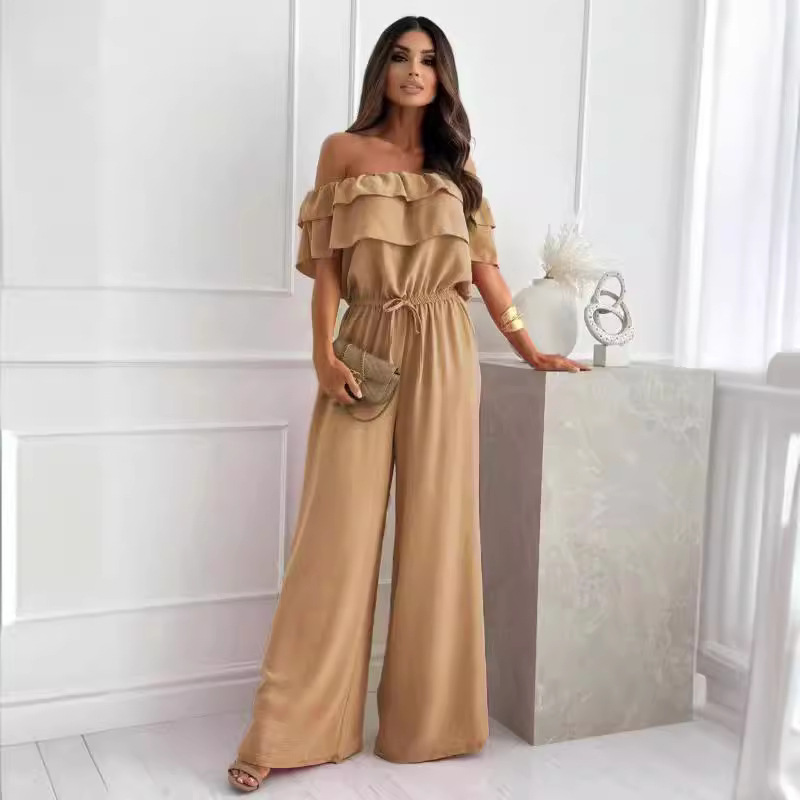 Off-Shoulder One-Shoulder Waist-Defining Wide-Leg Jumpsuit