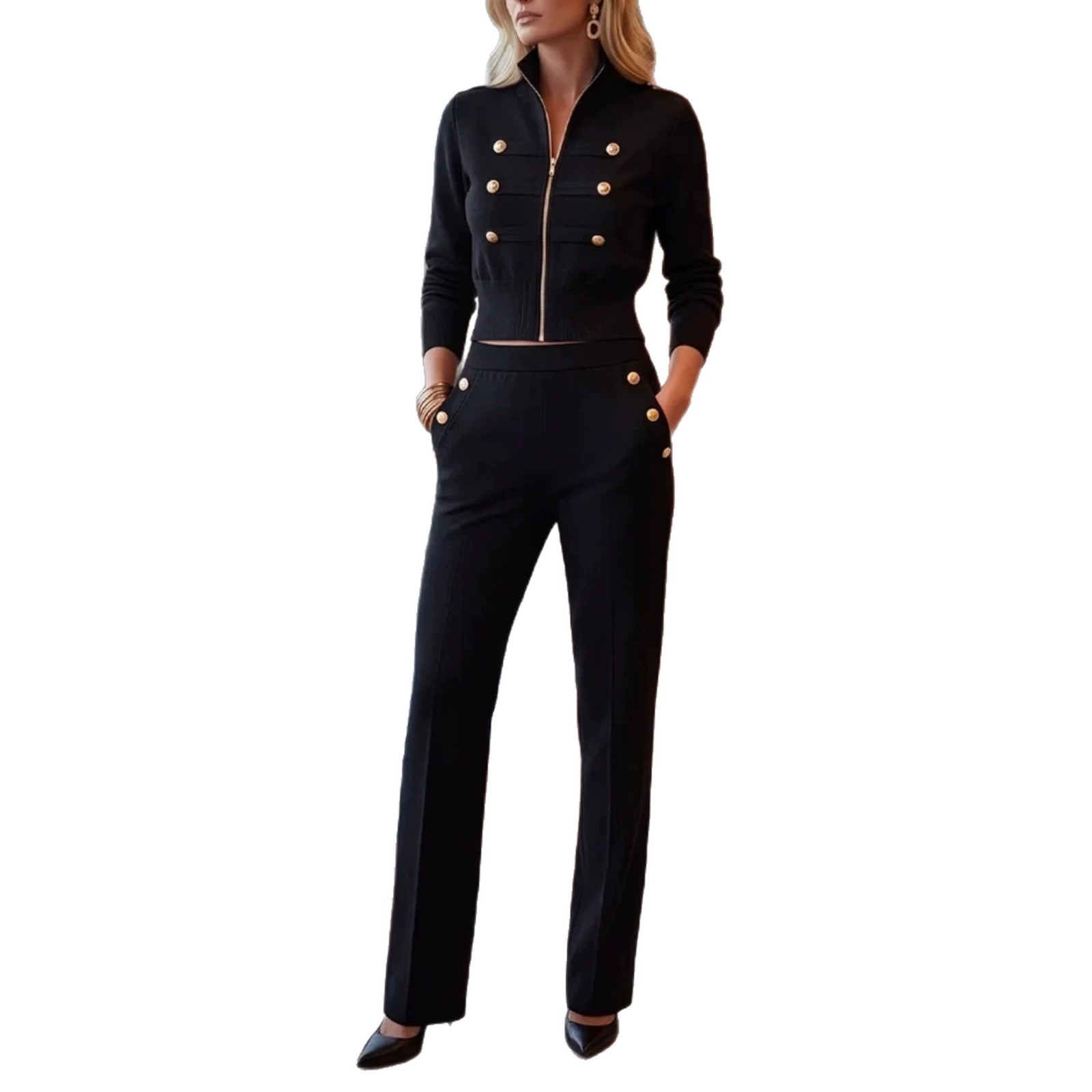 Lightweight Knit High-Waist Flared Two-Piece Set