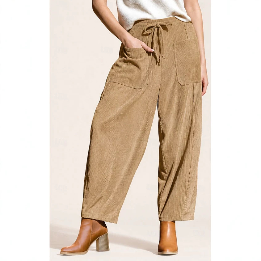 Corduroy Wide-Leg Harem Pants with Pockets