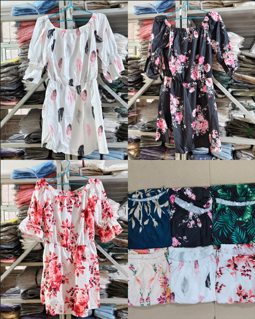 Women's Off-Shoulder Floral Print Dress Short Sleeve A-Line